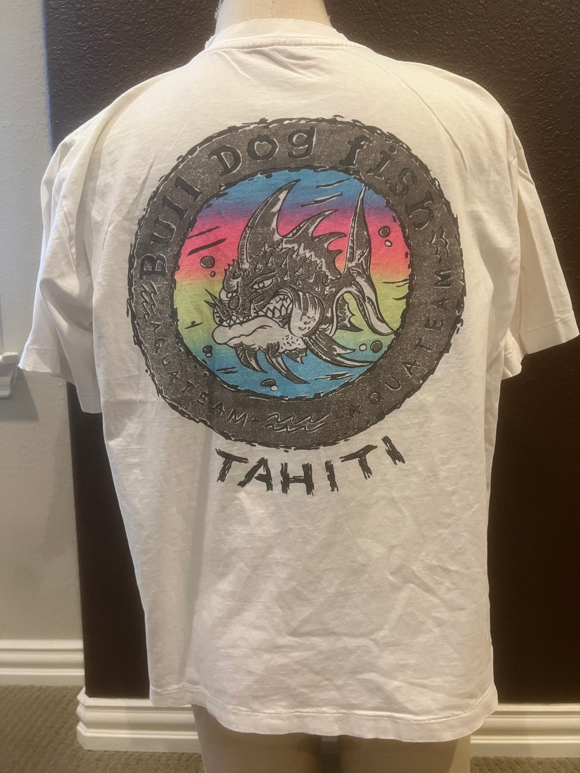 Vintage 90's Bull Dog Fish Tahiti White T Shirt Size XL - Etsy