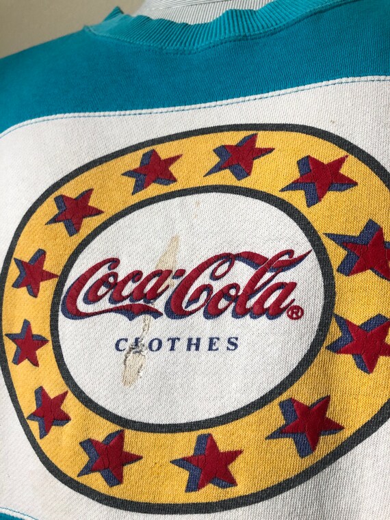 Vintage 80’s Coca Cola Stars Clothes Teal Crewnec… - image 3