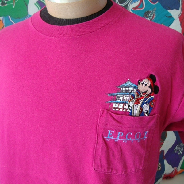 Vintage 90's Walt Disney World Epcot Center Mickey Mouse Pocket T shirt Size XL