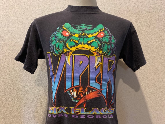 Vintage 90's Six Flags Over Georgia Viper Ride Black T Shirt Size