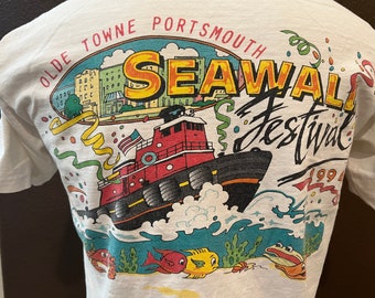 Vintage 90's Seawall Festival White T Shirt Size L
