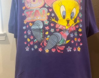 Vintage 90's C Ya! Tweety Bird Looney Tunes Purple T Shirt Size XL