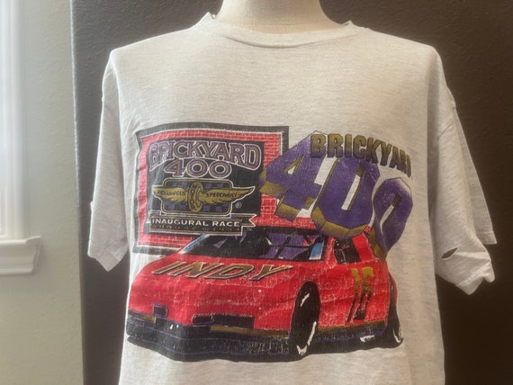 Vintage 90's Brickyard 400 Car Race Grey T Shirt … - image 1