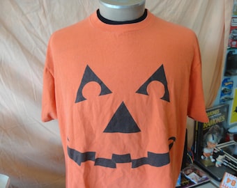 Vintage 80's Jack O' Lantern Happy Halloween Orange single stitch T Shirt Size XL
