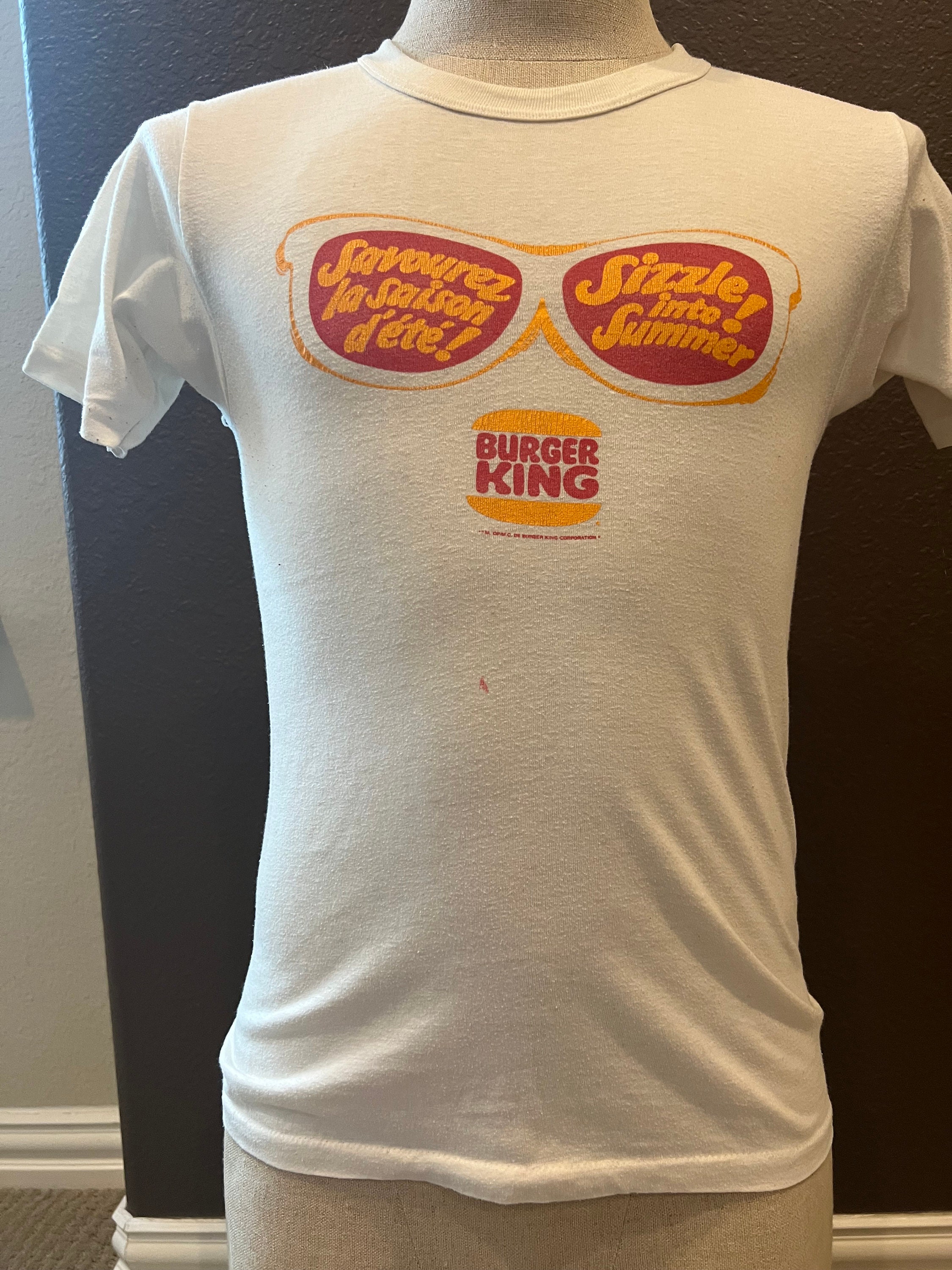 Vintage 80's Burger King Sizzle Into Summer White T Shirt Size S