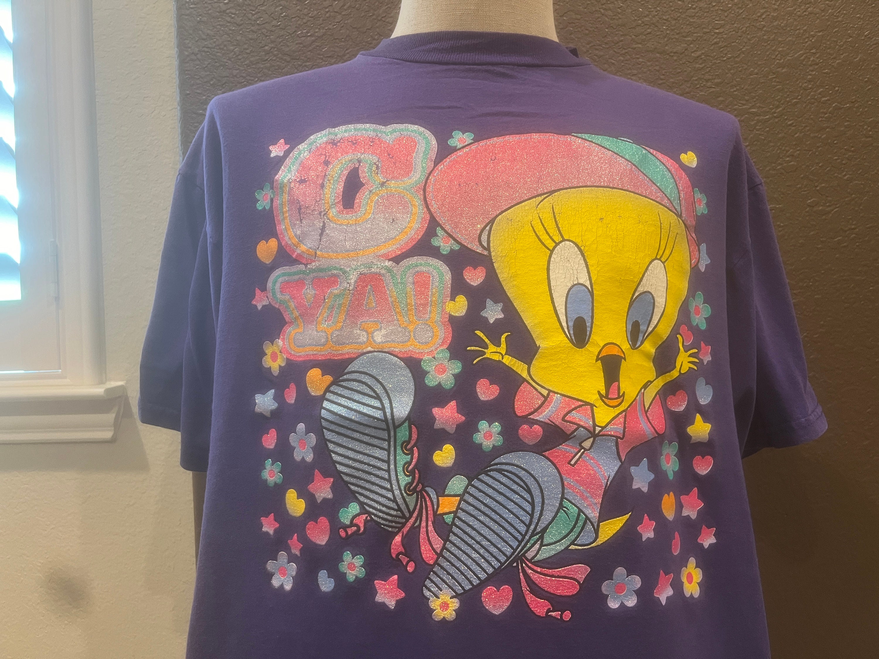 Vintage 90's C Ya! Tweety Bird Looney Tunes Purple T Shirt Size XL