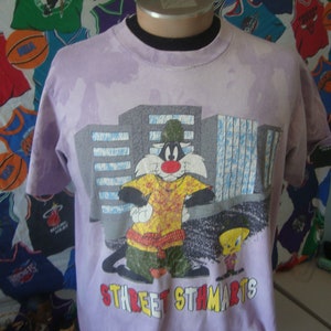 Vintage 90&#39;s SYLVESTER Looney Toons Street Smarts Ty Dye Tweety T Shirt L