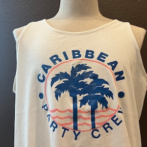 Vintage 90&#39;s Caribbean Party Crew White Tank Top Size L