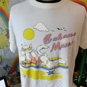 Vintage 90&#39;s Bahama Mama Cat Beach Tourist T Shirt Size L