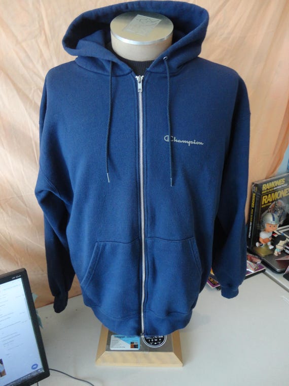 Vintage 90s Champion Navy Blue Full Zip up Hoodie Sweatshirt Size