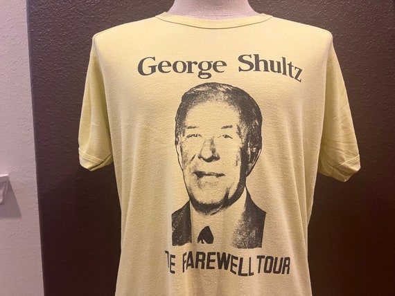 Vintage 80's George Shultz Farewell Tour Yellow T… - image 1