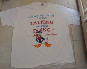 Vintage 90&#39;s Walt Disney Donald Duck The Way To Get Started Is To Quit Talking And Begin Doing White T Shirt Size 3XL