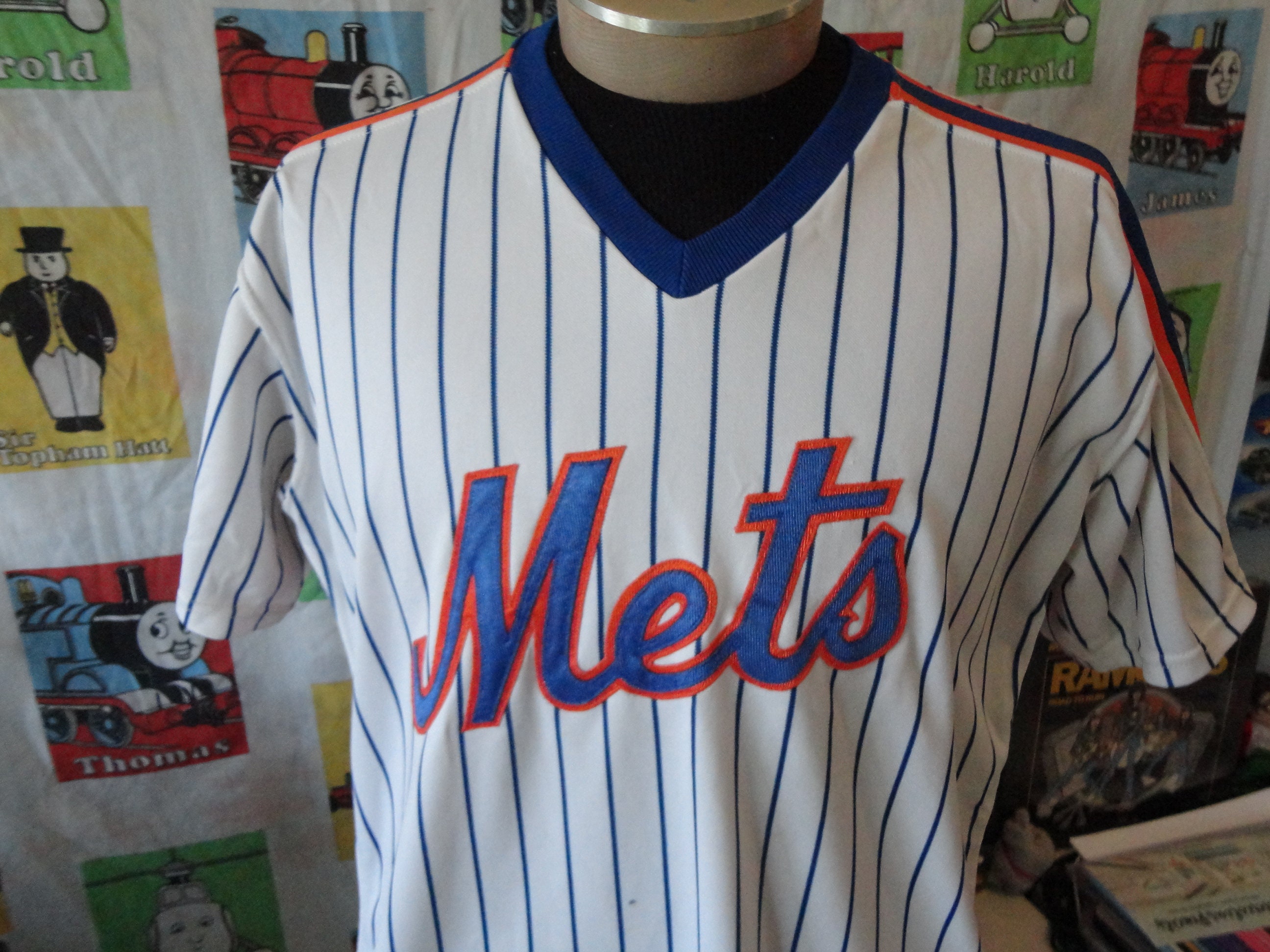 Vintage 80's New York Mets Rawlings MLB Pinstripe Sewn Stitched Jersey 44 L  -  Canada