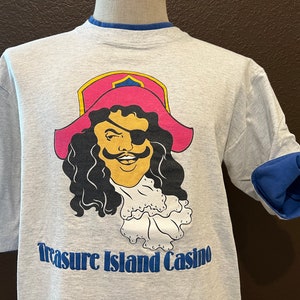 Koszulka z lat 90. Treasure Island Casino Pirate Grey T Shirt Rozmiar XL