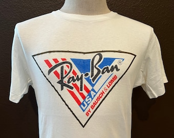 Vintage 80's Ray Ban Sunglasses White T Shirt Size L