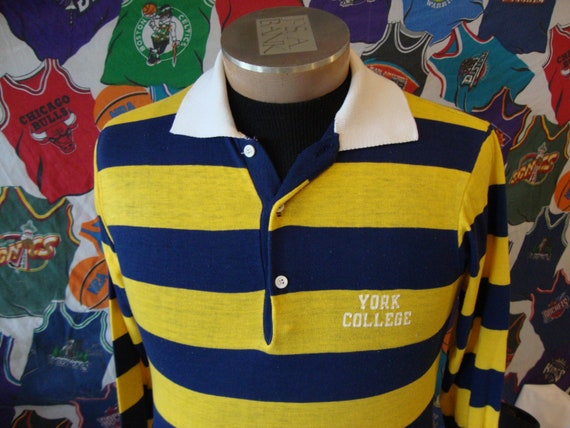 Vintage 80's YORK COLLEGE Yellow and Blue Stripe … - image 1