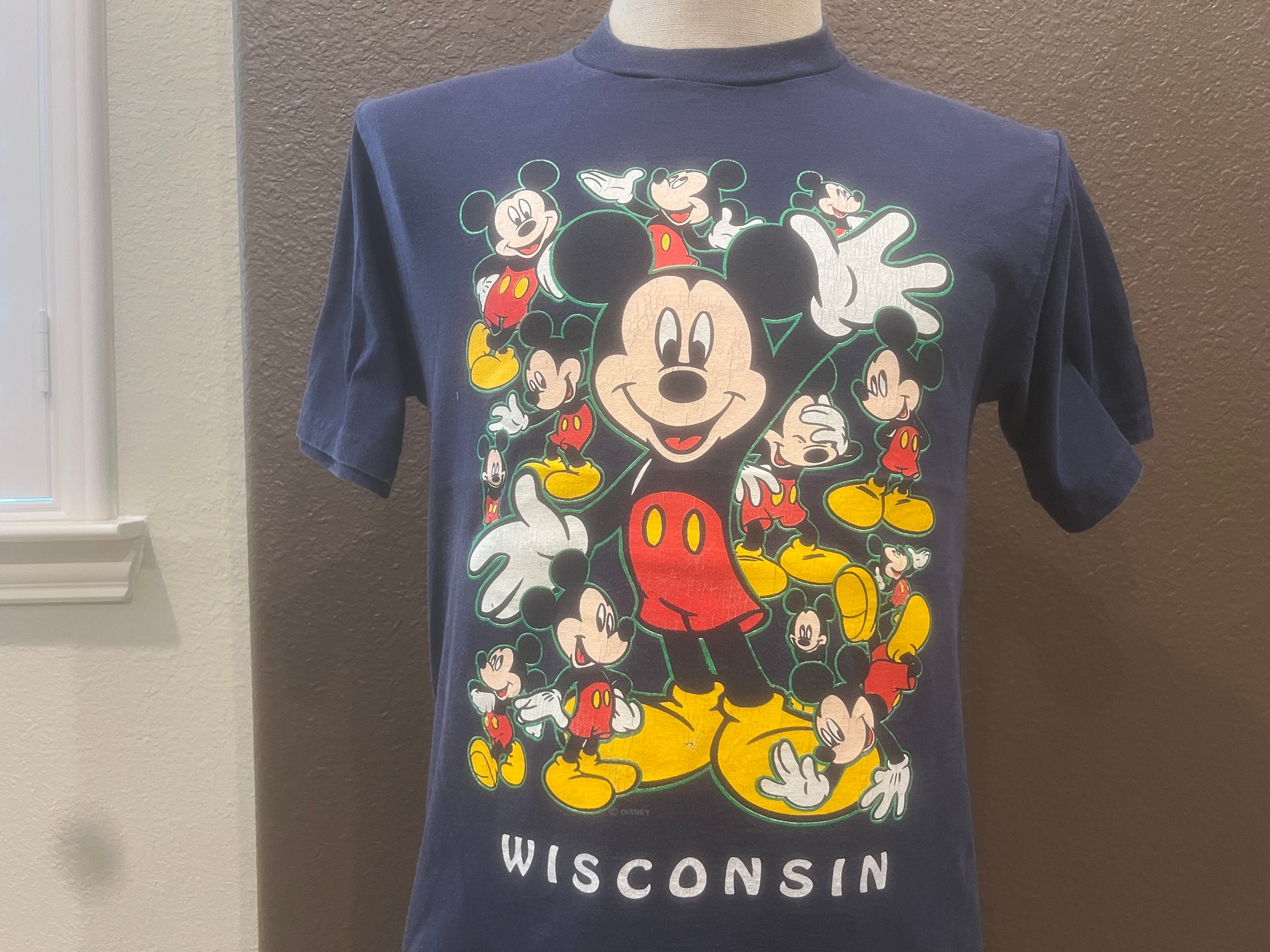 Mickey Mouse　旧タグ　90s?　ヴィンテージ　Tシャツ　Lサイズ Vintage 90's Wisconsin Mickey Mouse Disney Blue T Shirt Size