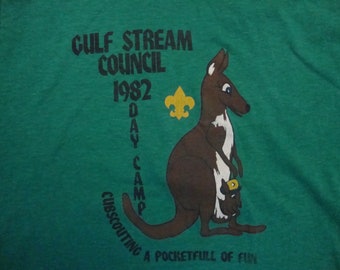 Vintage 80's Gulf Stream Council 1982 Day Camp Boy Scouts Green T Shirt Size S