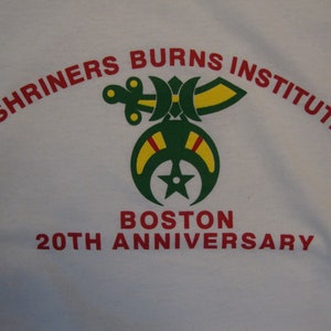 Vintage 80&#39;s Shriners Burns Institute Boston 20th Anniversary White T Shirt Size M