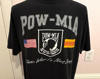 Vintage 90's POW-MIA America Black T Shirt Size L Military