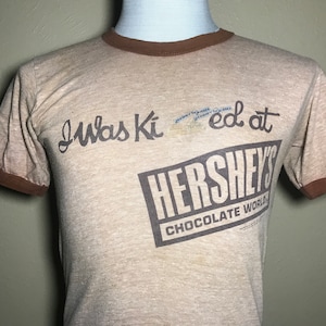 Vintage 80&#39;s I Was Kissed at Hershey&#39;s Chocolate World Ringer T-Shirt Size XS