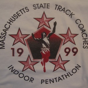 Vintage 90&#39;s Massachusetts State Track Coaches Pentathlon running marathon jogging 1999 T Shirt Size L