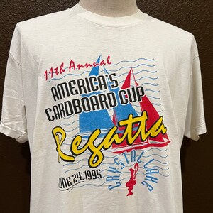 Vintage 90's America's Cardboard Cup Regata 1995 Velero Camiseta Blanca Talla XXL