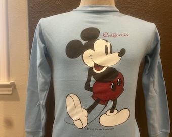 Bluza z okrągłym dekoltem w stylu vintage z lat 80. z motywem Myszki Miki i Kalifornii Disney w kolorze niebieskim, rozmiar S