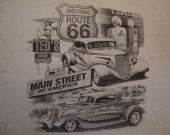 Vintage 90's Historic Route 66 Main Street Of America White T Shirt Size L