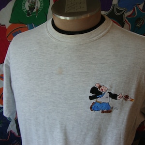 Vintage 90&#39;s Popeye Cartoon WIMPY Hamburger gray T Shirt L