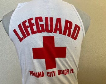 Vintage 80's Lifeguard White and Red Tank Top Size M