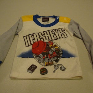 Vintage 80&#39;s Hershey&#39;s Chocolate Candy Kiss Krackel Candy Bar Kid&#39;s Baby Toddler long sleeve NEW T Shirt Size 12 Months