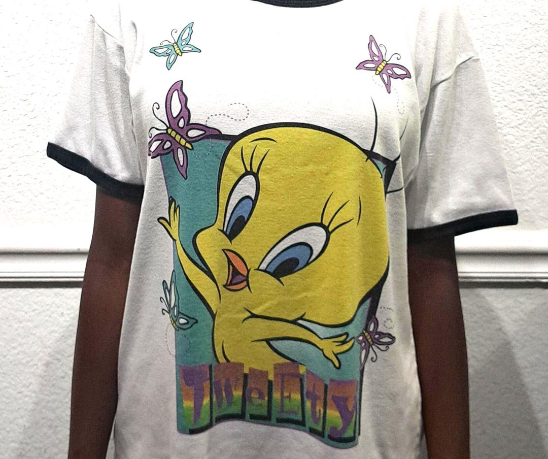 90s トゥイーティー 天使Tシャツ Tweety XL USA製 90s Vintage 90s Tweety Looney Tunes Light Blue Modeled T-shirt Size XL