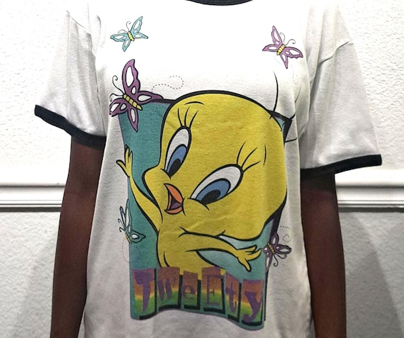Vintage 90s Tweety Looney Tunes Light Blue Modeled T-shirt Size XL