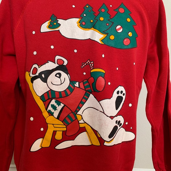 Vintage 80's Polar Bear in a Chair Christmas Crewneck Sweatshirt Size M