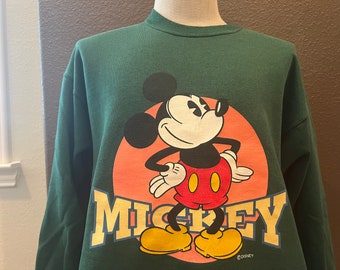 Vintage 90&#39;s Mickey Mouse Disney Green Crewneck Sweatshirt Size L