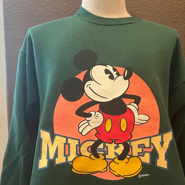 Vintage 90er Jahre Mickey Mouse Disney Grün Crewneck Sweatshirt Größe L