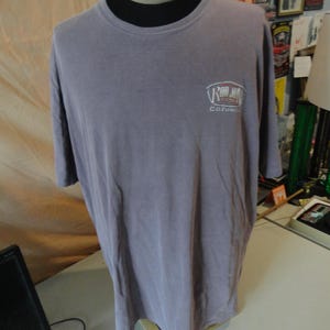 May include: A dusty purple t-shirt with a crew neck and short sleeves. The shirt features a small white logo on the upper left chest that reads "Ron Jon Cozumel". The shirt is displayed on a mannequin.