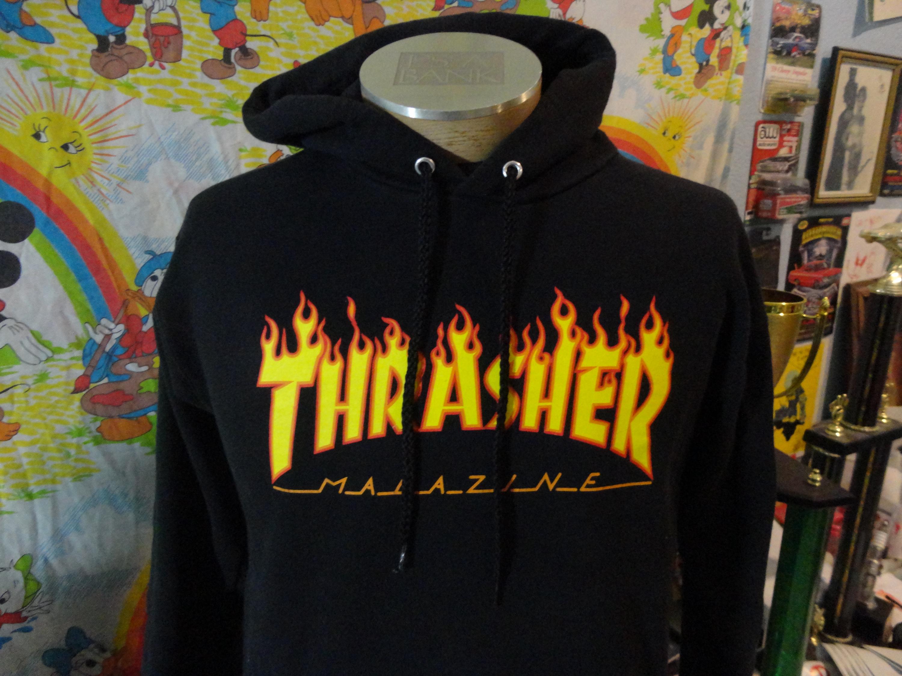 00s THRASHER スラッシャー フレイムロゴ フーディー ブラック XL s-l400.jpg
