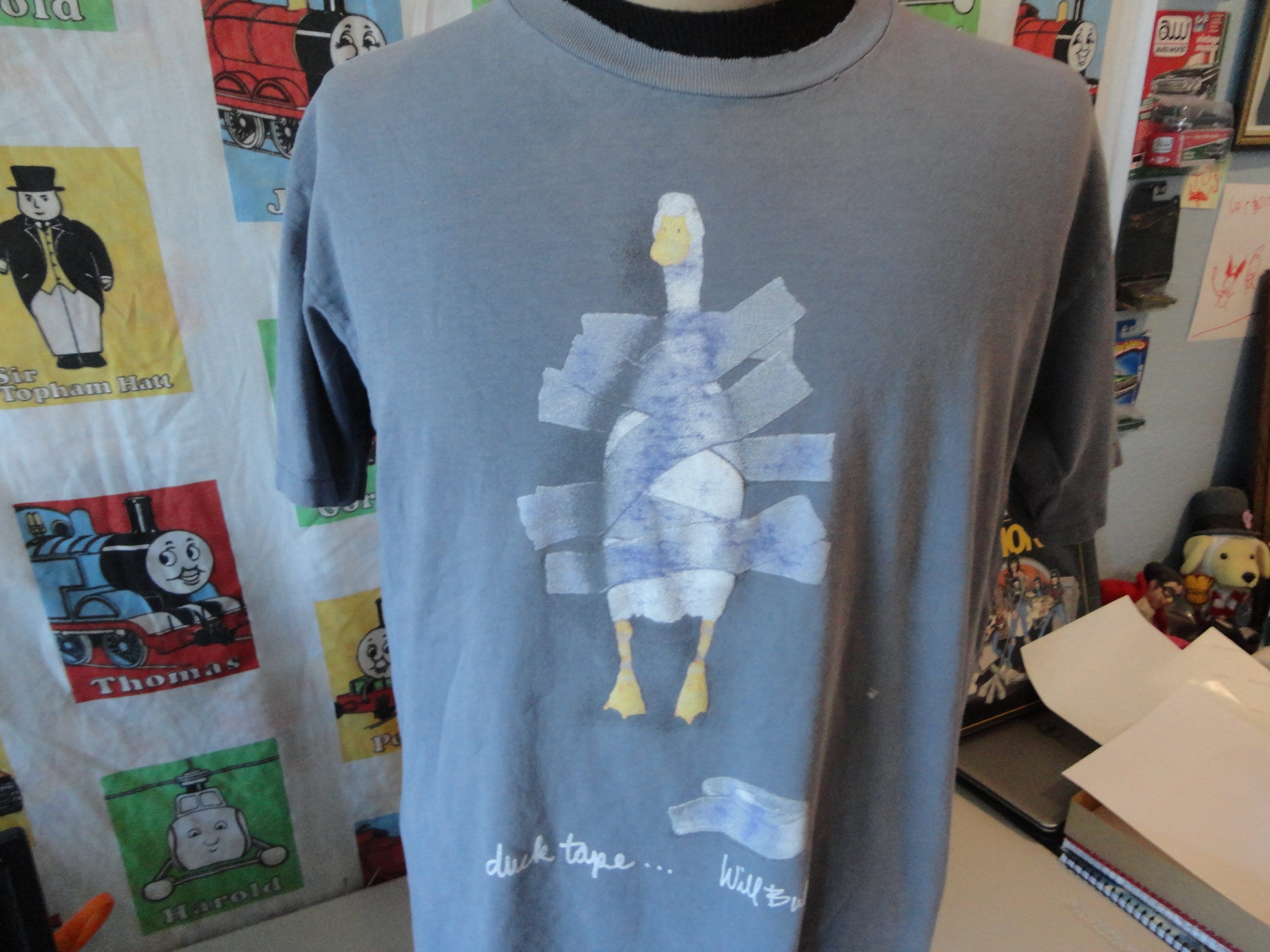 Vintage 90s Will Bullas Duck Tape Art T Shirt Adult XL White