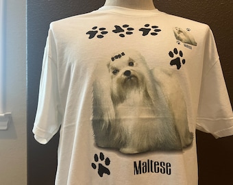 Vintage 90 s Maltese Dog Breed White T Shirt Size L Etsy
