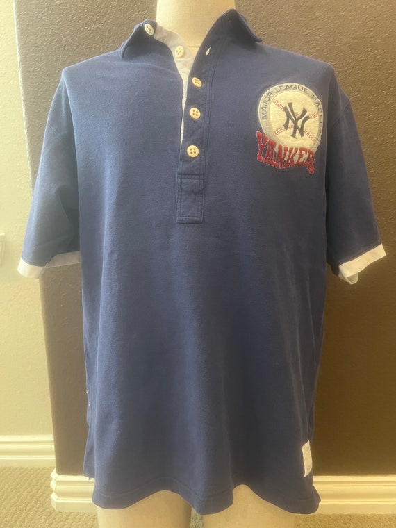 Vintage 90's New York Yankees Mirage Blue Polo Sh… - image 2