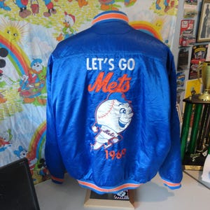 Vintage New York Mets MLB Baseball 1969 World Series Cooperstown Y2K blue Satin Bomber Jacket L BIG