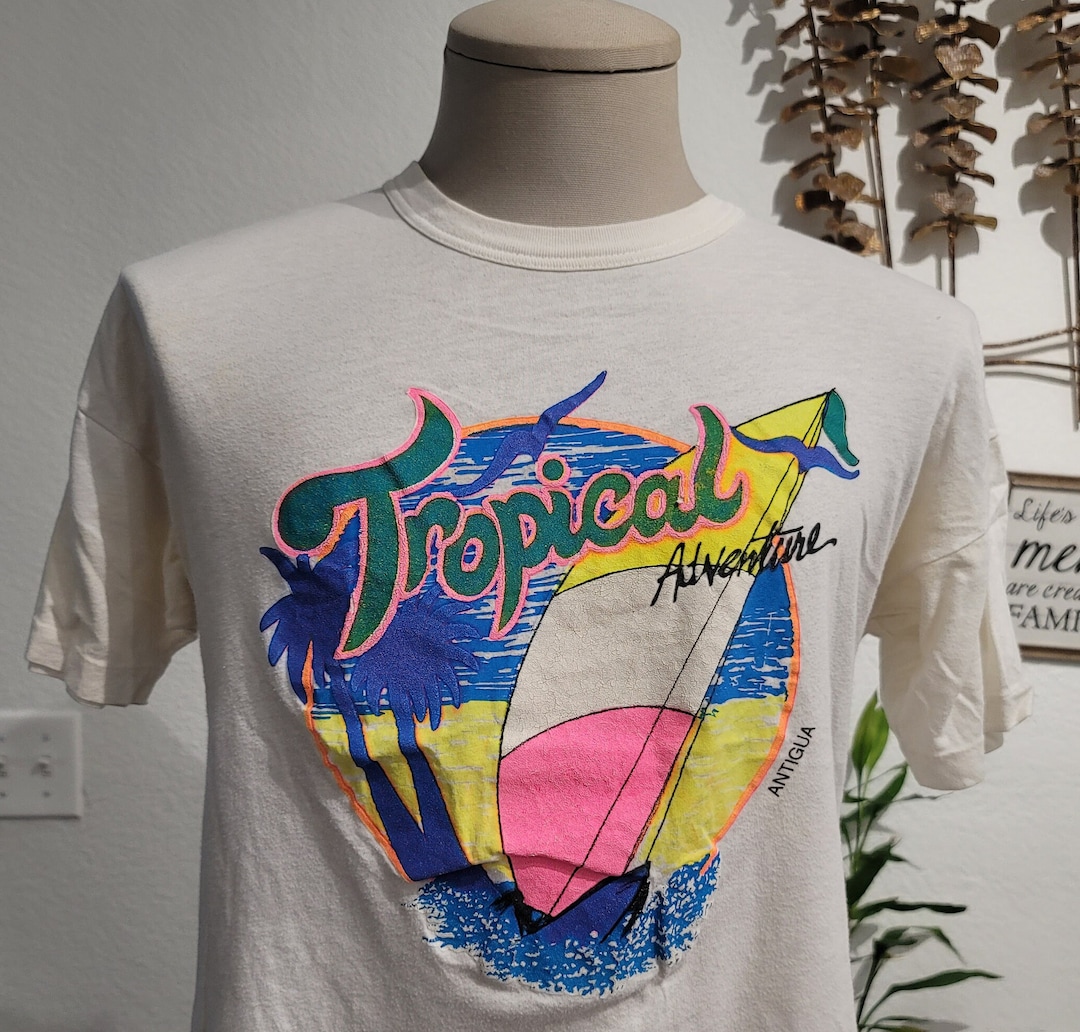 Vintage 80s Antigua Tropical Beach White T-shirt Size L - Etsy