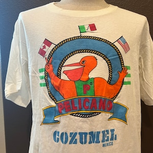Vintage anni &#39;80 Pelicano Cozumel T Shirt Bianca Taglia XL