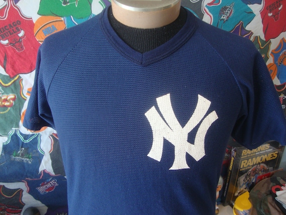 Vintage 80's New York Yankees Rawlings MESH Jersey V Neck 