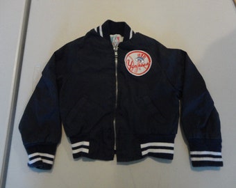 Vintage 80's New York Yankees Zip-up béisbol azul claro Wind Breaker Bomber Chaqueta Niño Tamaño 3T