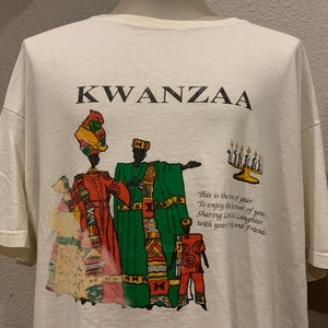 Vintage 90&#39;s Kwanza nguzo sava (the seven principles) White T Shirt Size 2XL