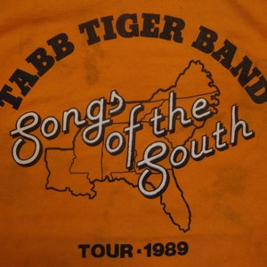 Vintage 80&#39;s Tabb Tiger Band Songs Of The South Tour 1989 Orange T Shirt Size M
