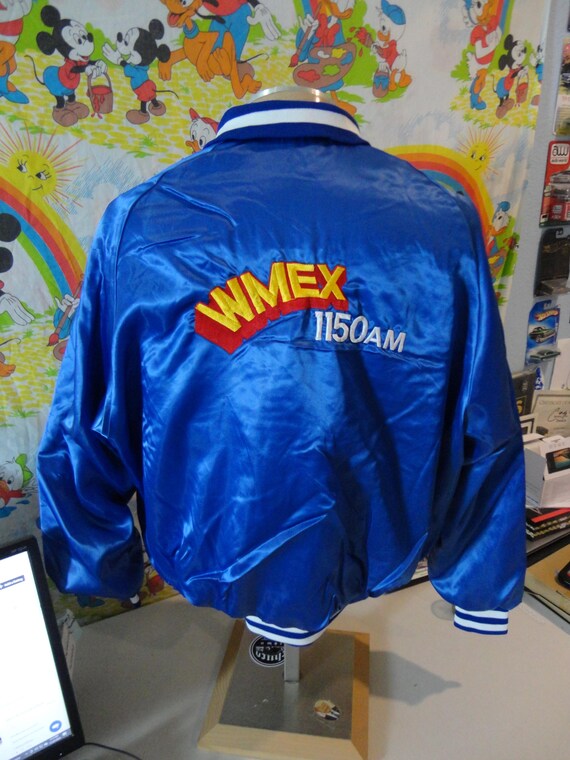 ヴィンテージ 80 年代 WMEX 1150 AM ラジオ局 Vox Foxi ブルー サテン